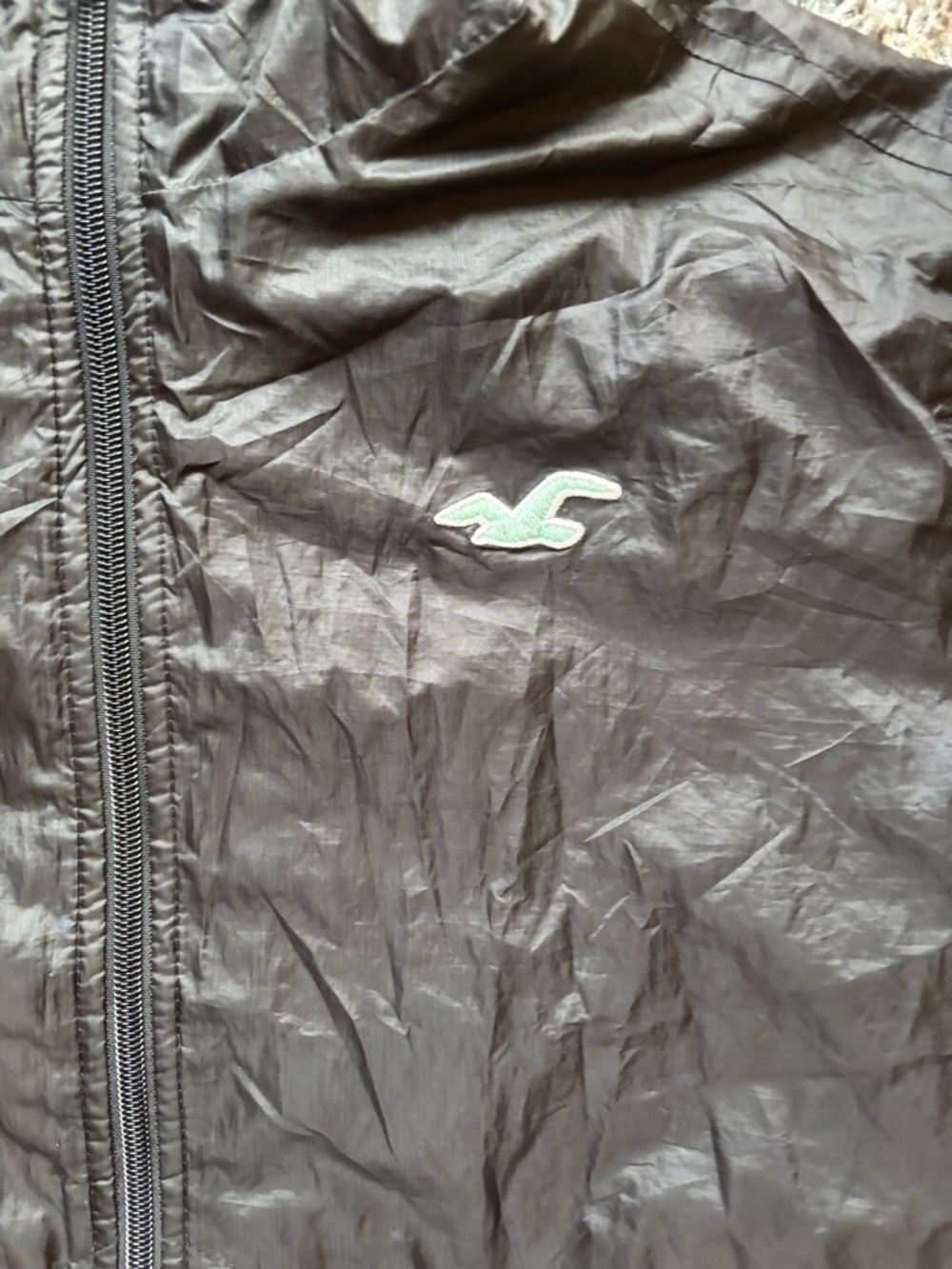 Hollister Full Zip Hooded Windbreaker Jacket Womens Size S Black Blue Lining - Picture 2 of 4